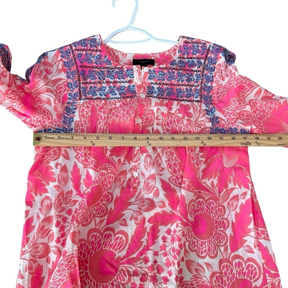 J.Crew Embroidered Floral Cotton Peasant Top Pink Blue Size 6 - Picture 6 of 9